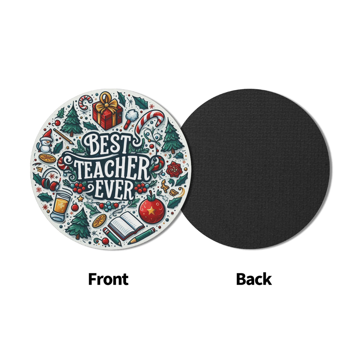 Best Teacher Ever Mix Round Rubber Drink Coasters Set of 4 Round Rubber Coaster Set Printed Offshore Teacher
