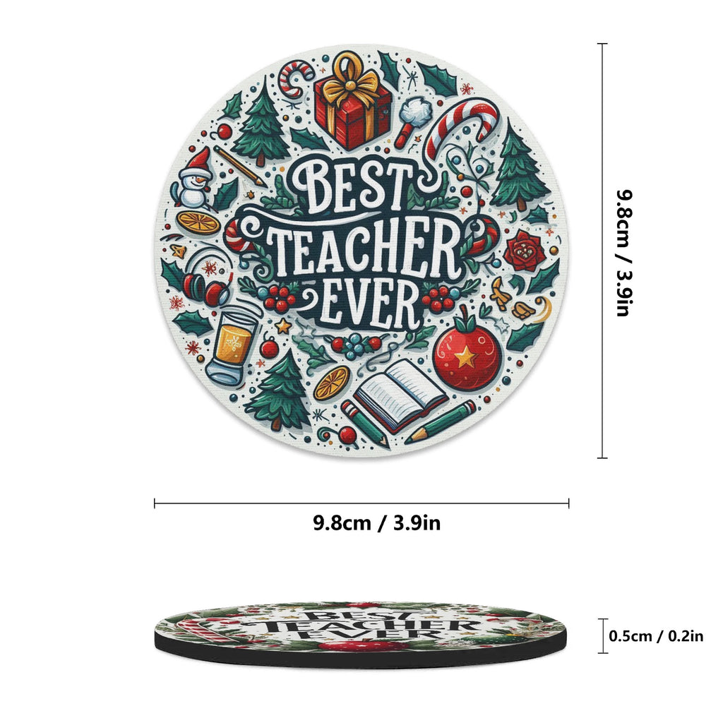 Best Teacher Ever Mix Round Rubber Drink Coasters Set of 4 Round Rubber Coaster Set Printed Offshore Teacher