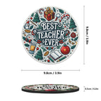 Best Teacher Ever Mix Round Rubber Drink Coasters Set of 4 Round Rubber Coaster Set Printed Offshore Teacher