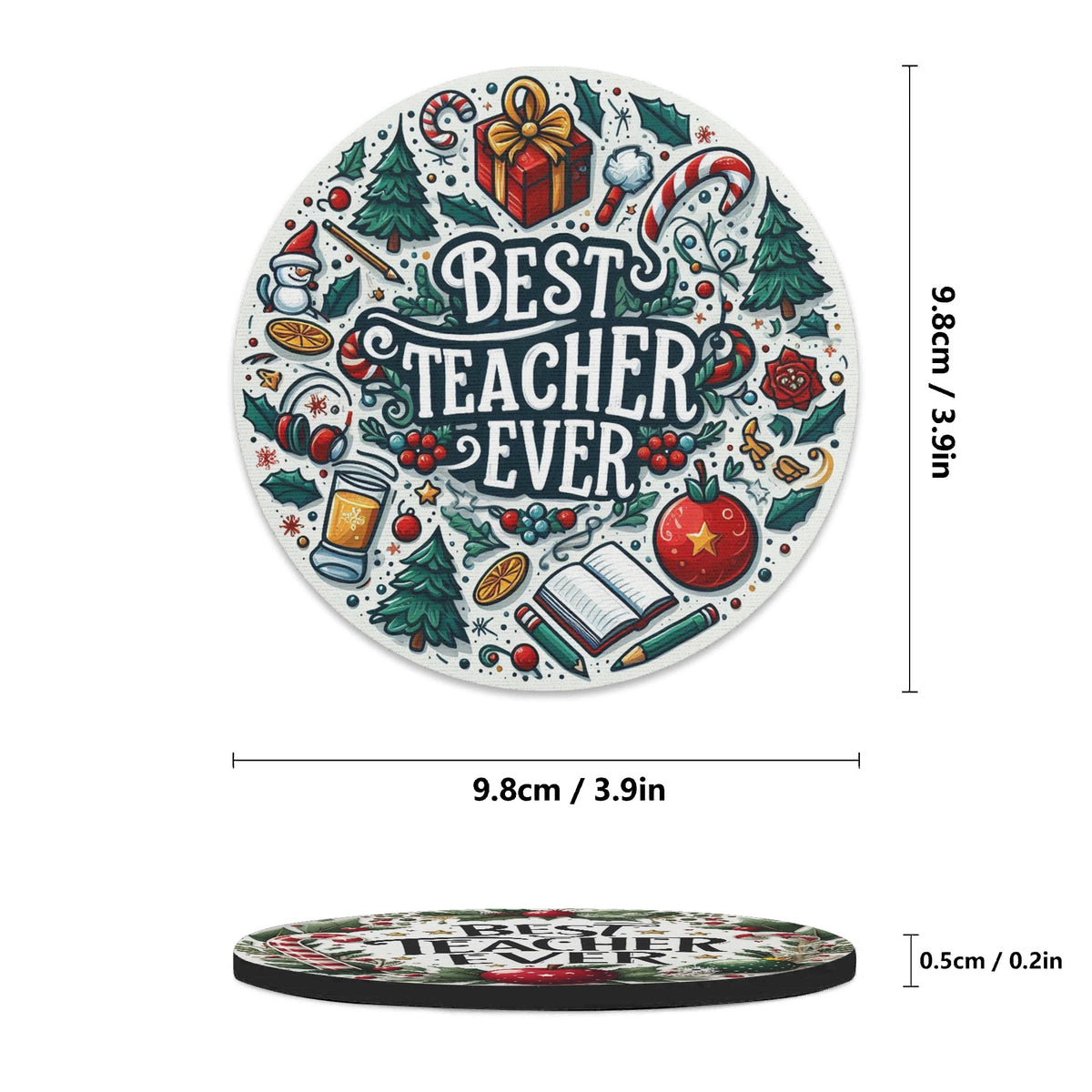 Best Teacher Ever Mix Round Rubber Drink Coasters Set of 4 Round Rubber Coaster Set Printed Offshore Teacher