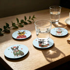 Christmas Dog Mix 1 Round Rubber Drink Coasters Set of 4 Round Rubber Coaster Set Christmas Printed Offshore