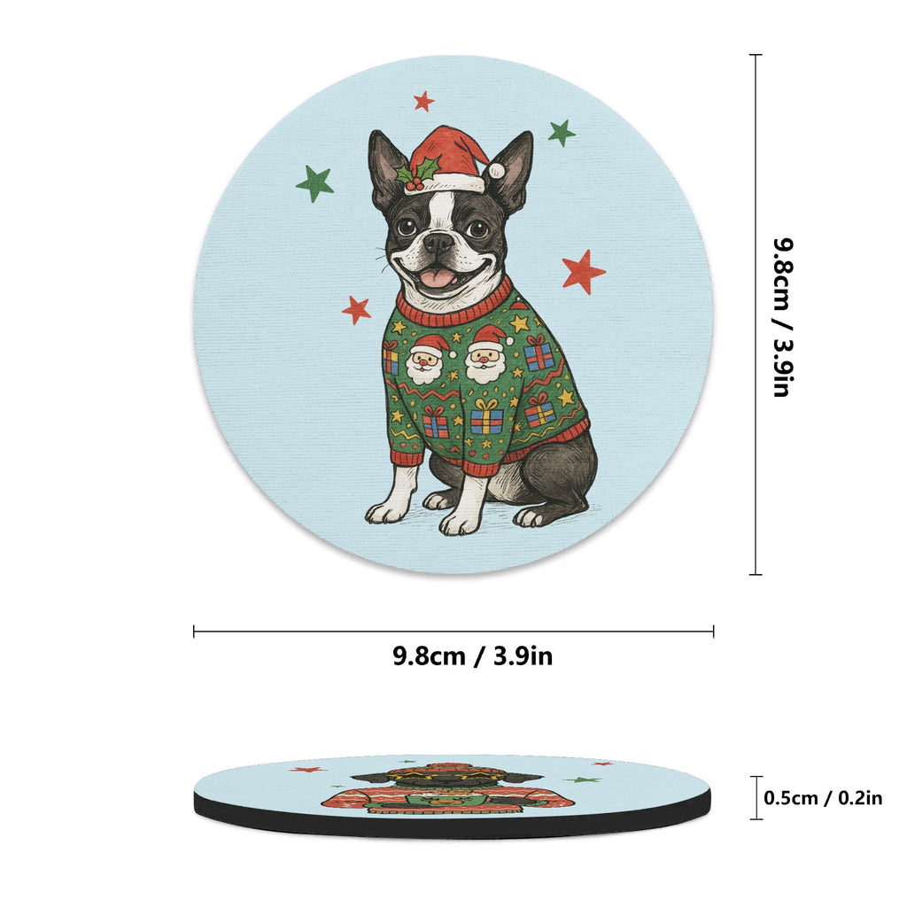Christmas Dog Mix 1 Round Rubber Drink Coasters Set of 4 Round Rubber Coaster Set Christmas Printed Offshore