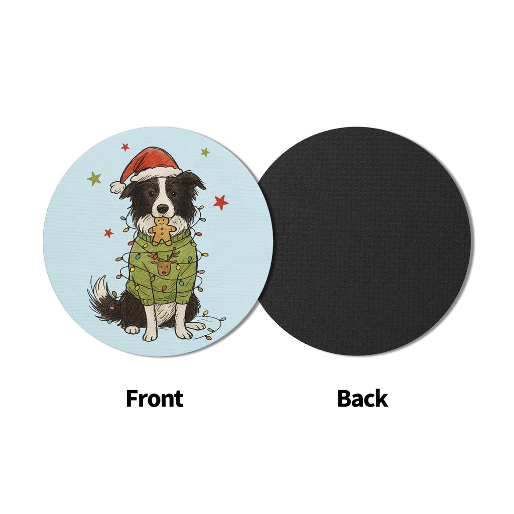 Christmas Dog Mix 2 Round Rubber Drink Coasters Set of 4 Round Rubber Coaster Set Christmas Printed Offshore