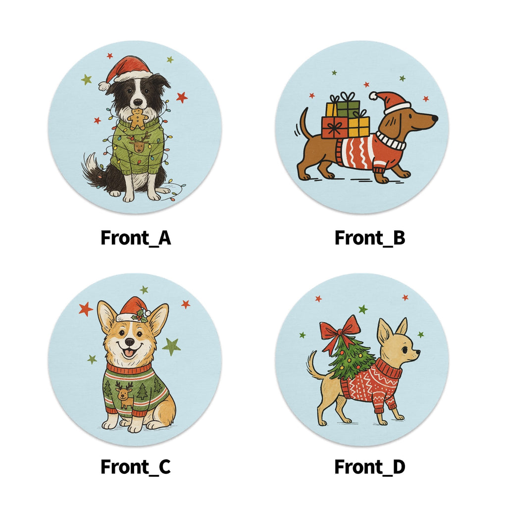 Christmas Dog Mix 2 Round Rubber Drink Coasters Set of 4 Round Rubber Coaster Set Christmas Printed Offshore
