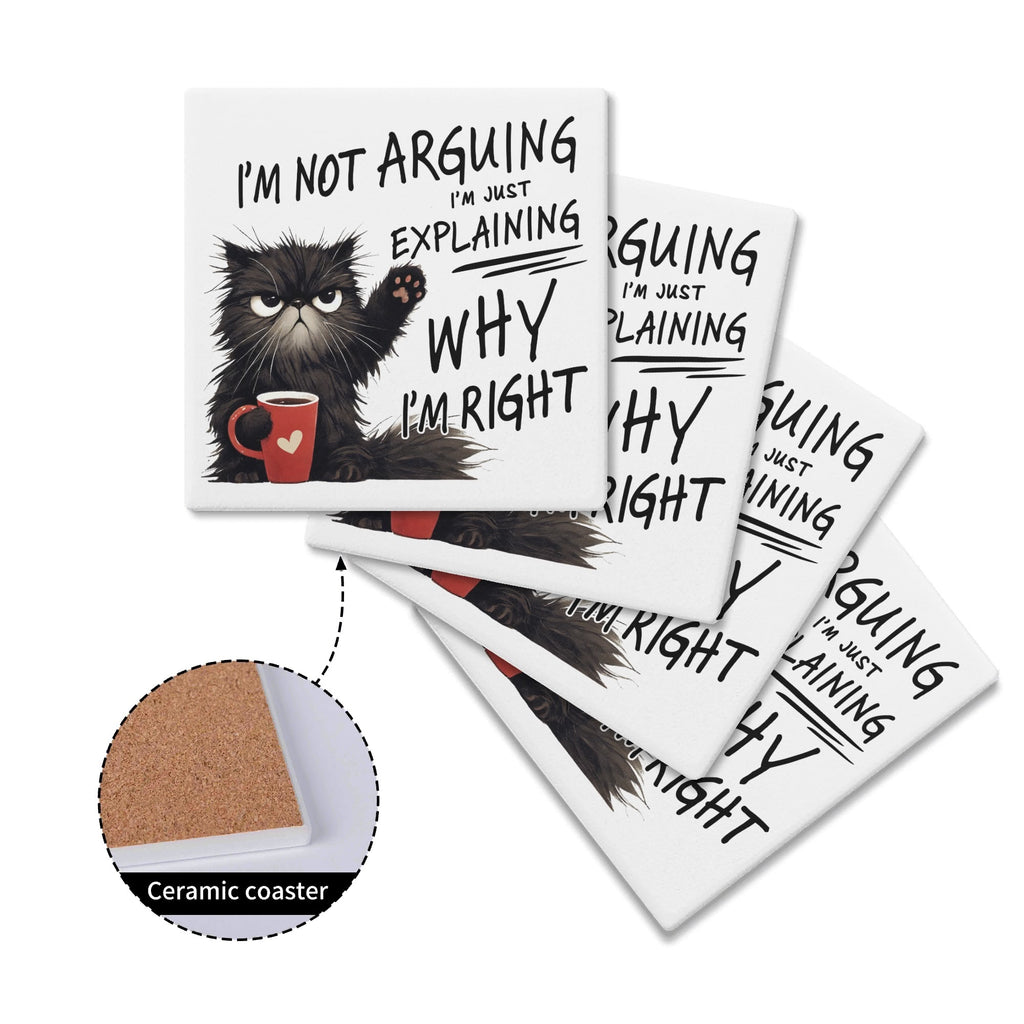 Black Cat Explaining Why Im Right Square Ceramic Coasters 4 Pcs Square Ceramic Coaster 4pcs Printed Offshore