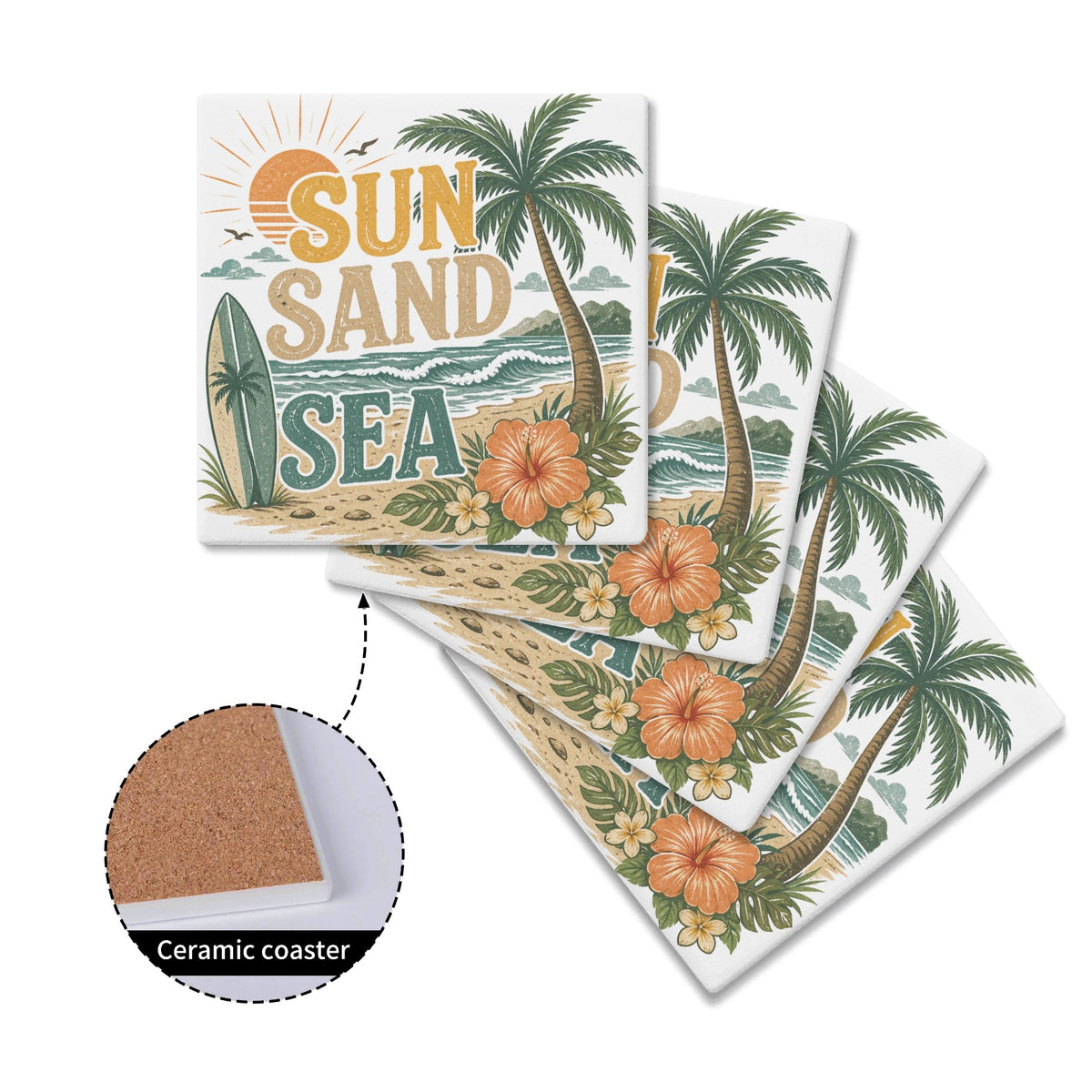 Sun Sand And Sea Square Ceramic Coasters 4 Pcs Square Ceramic Coaster 4pcs Printed Offshore
