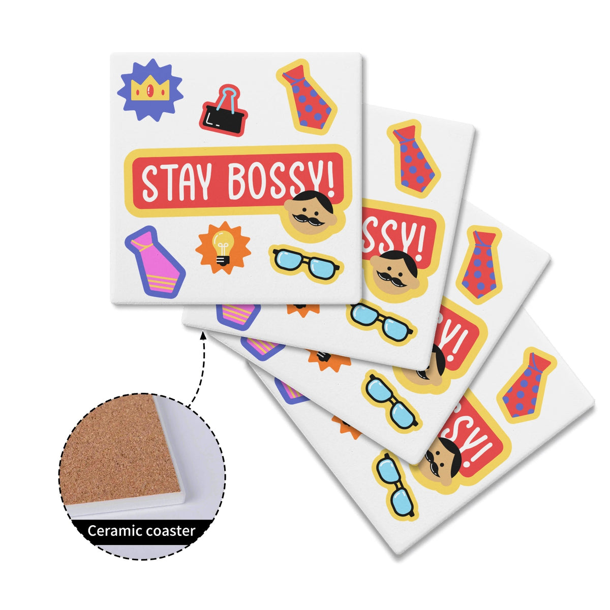 Stay Bossy Square Ceramic Coasters 4 Pcs Square Ceramic Coaster 4pcs Printed Offshore