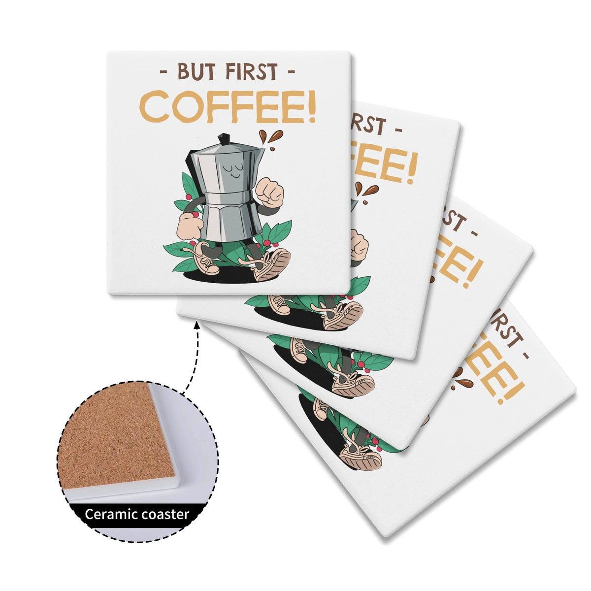 But First Coffee Percolator Square Ceramic Coasters 4 Pcs Square Ceramic Coaster 4pcs Printed Offshore
