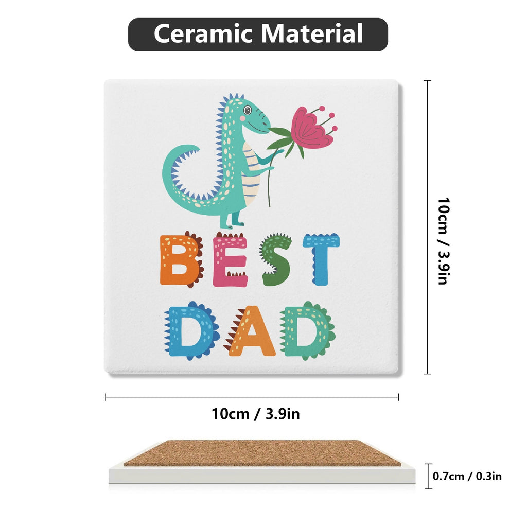 Best Dad Dinosaur Square Ceramic Coasters 4 Pcs Square Ceramic Coaster 4pcs Printed Offshore