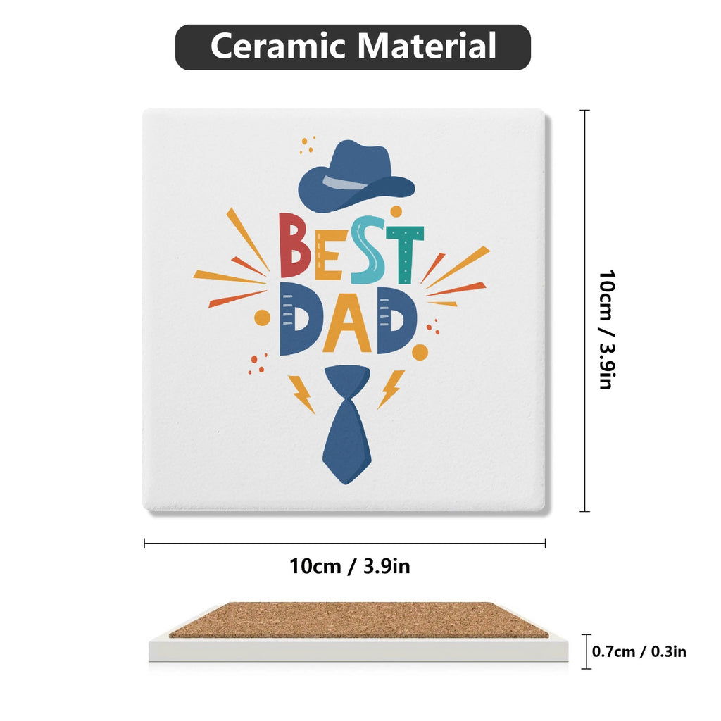 Best Dad Hat And Tie Square Ceramic Coasters 4 Pcs Square Ceramic Coaster 4pcs Printed Offshore