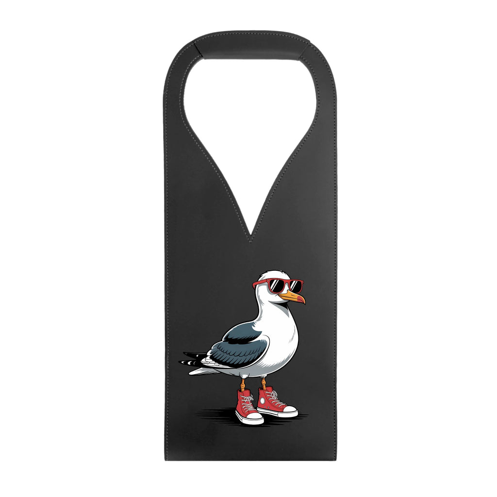 Seagull With Sunglasses And High Tops PU Leather Wine Bag Black PU Leather Wine Bag Printed Offshore