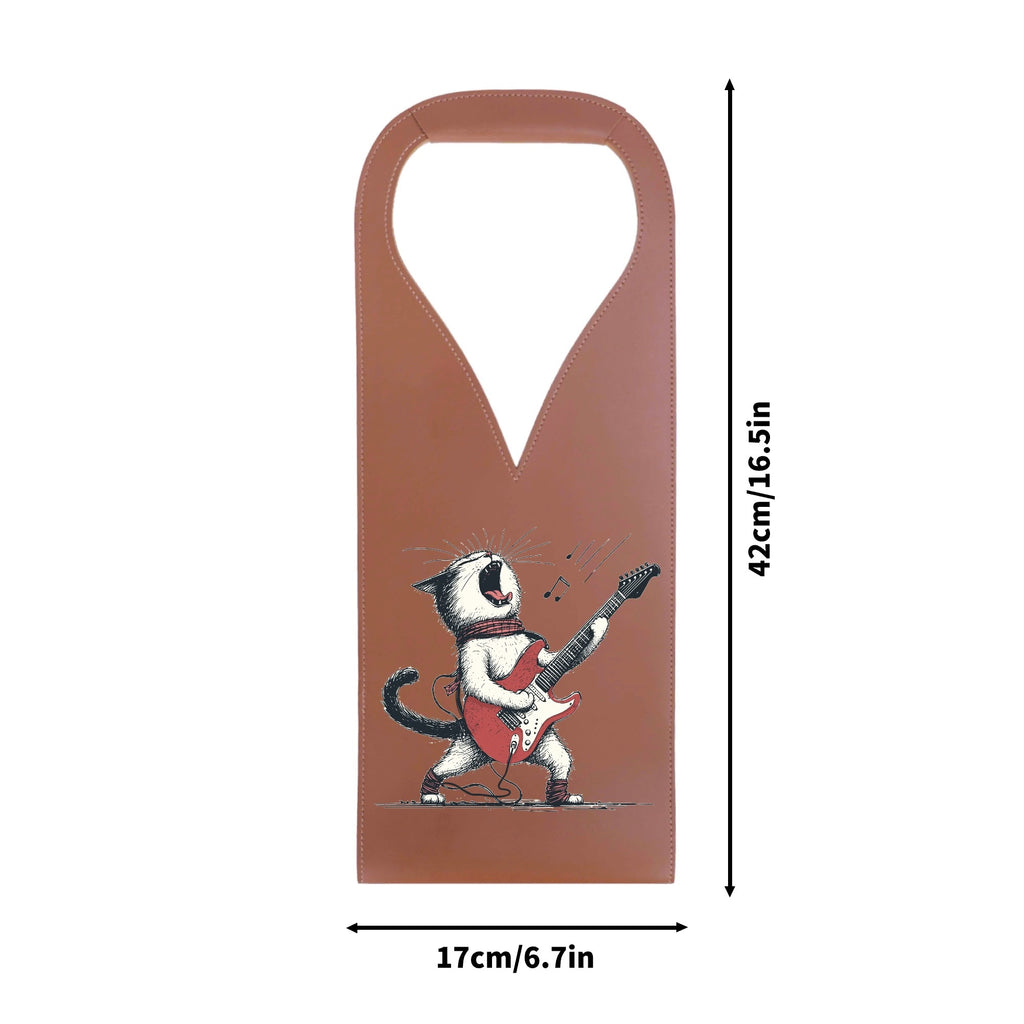 Cat Playing Guitar PU Leather Wine Bag PU Leather Wine Bag Printed Offshore