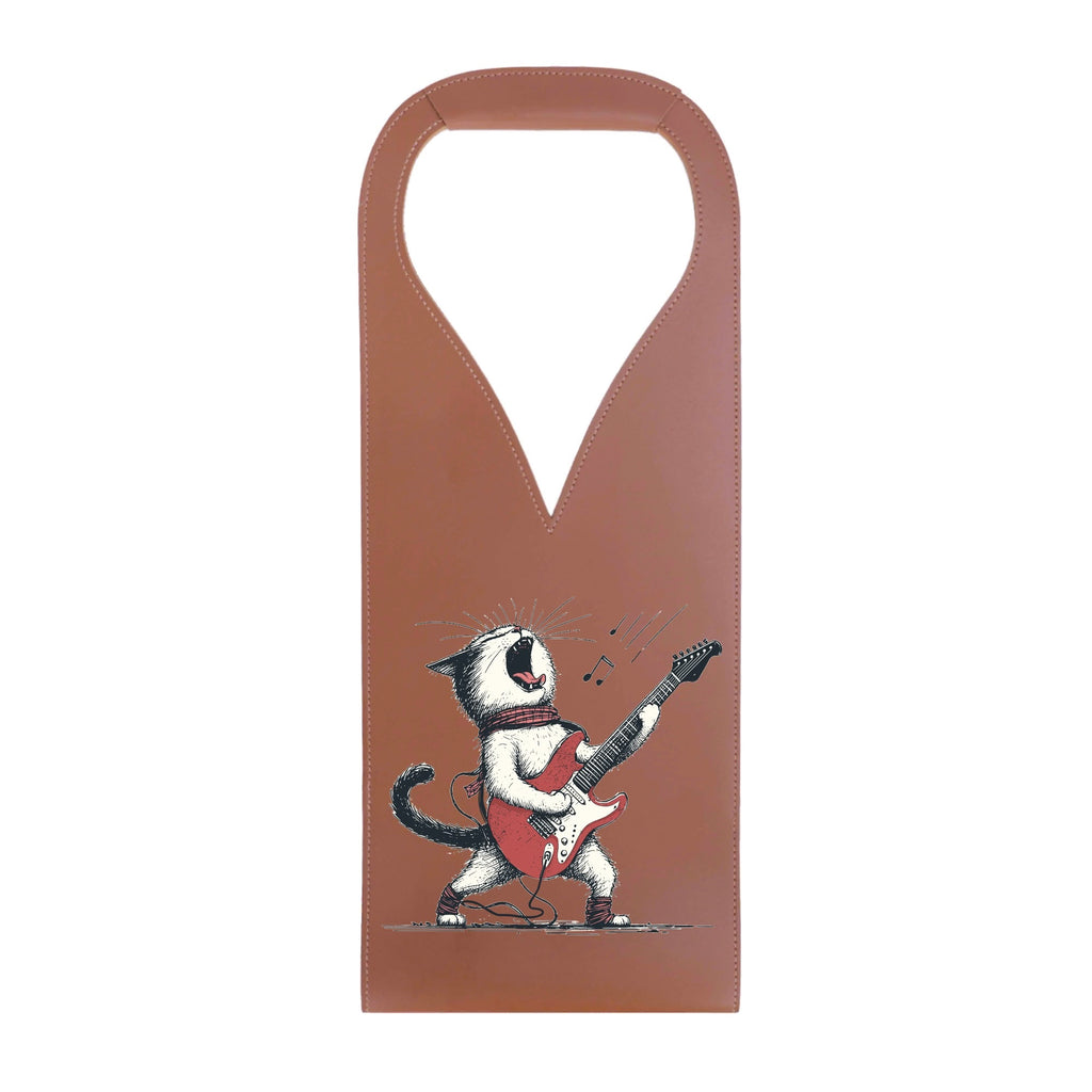 Cat Playing Guitar PU Leather Wine Bag Brown PU Leather Wine Bag Printed Offshore