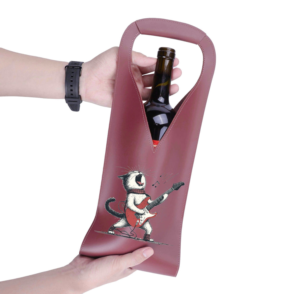 Cat Playing Guitar PU Leather Wine Bag PU Leather Wine Bag Printed Offshore