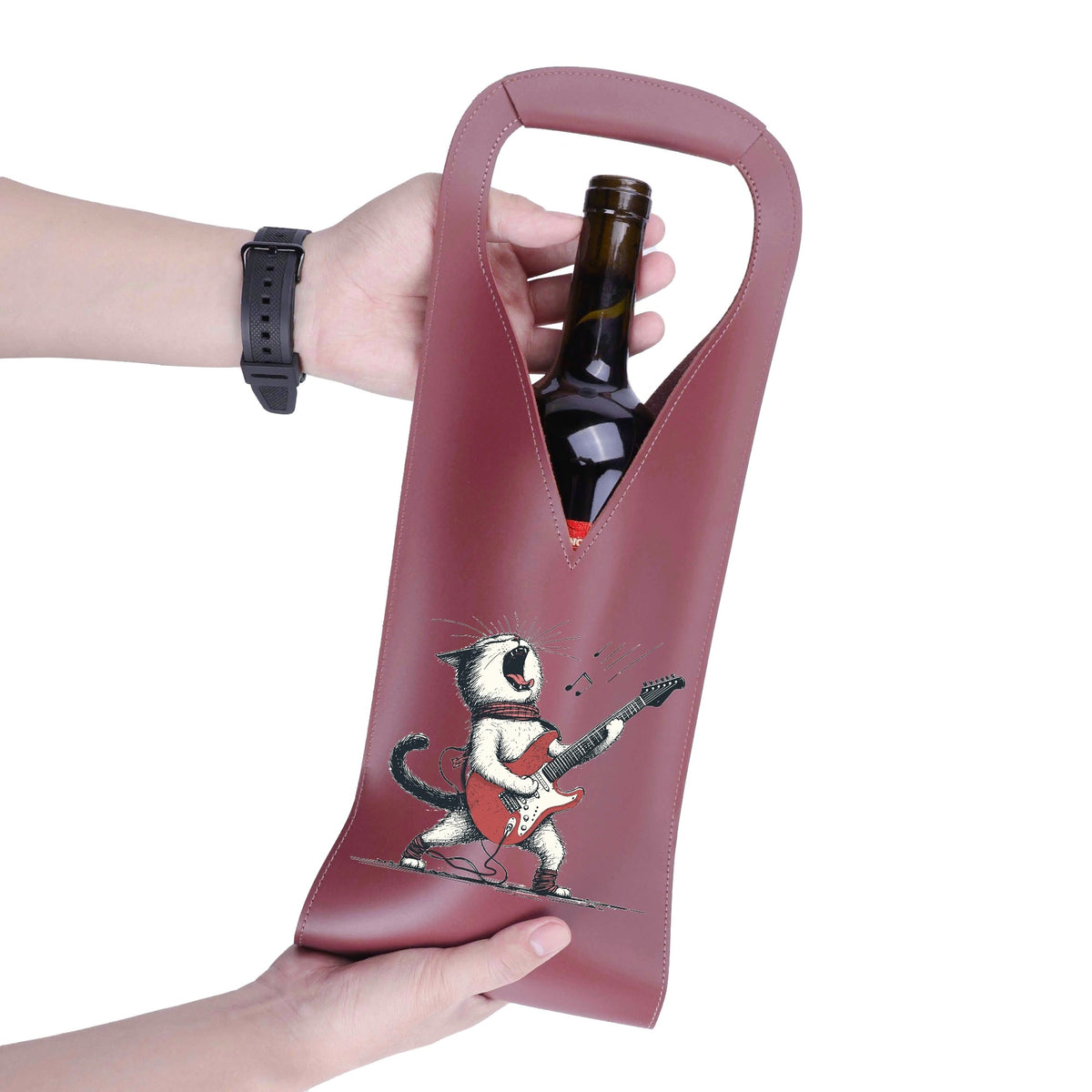 Cat Playing Guitar PU Leather Wine Bag PU Leather Wine Bag Printed Offshore