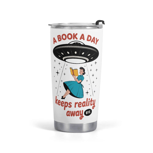 A Book A Day Keeps Reality Away Stainless Steel 20oz Travel Mug Default Title Travel Mug Tumbler Printed Offshore Reading Sci Fi