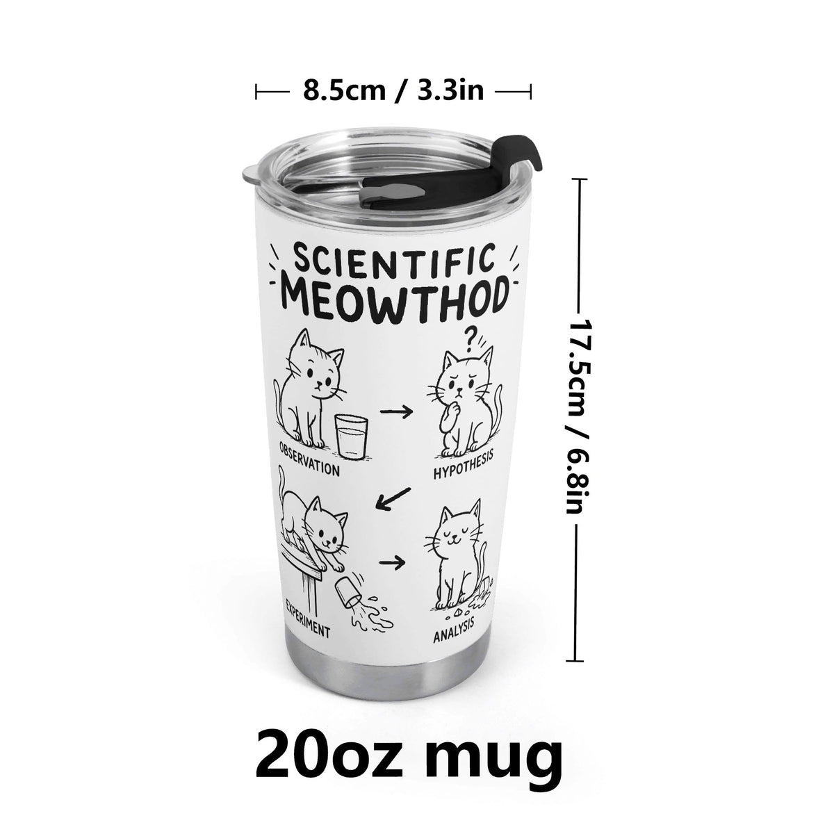 Scientific Meowthod Science Cats Stainless Steel 20oz Travel Mug Travel Mug Tumbler animal Printed Offshore Science