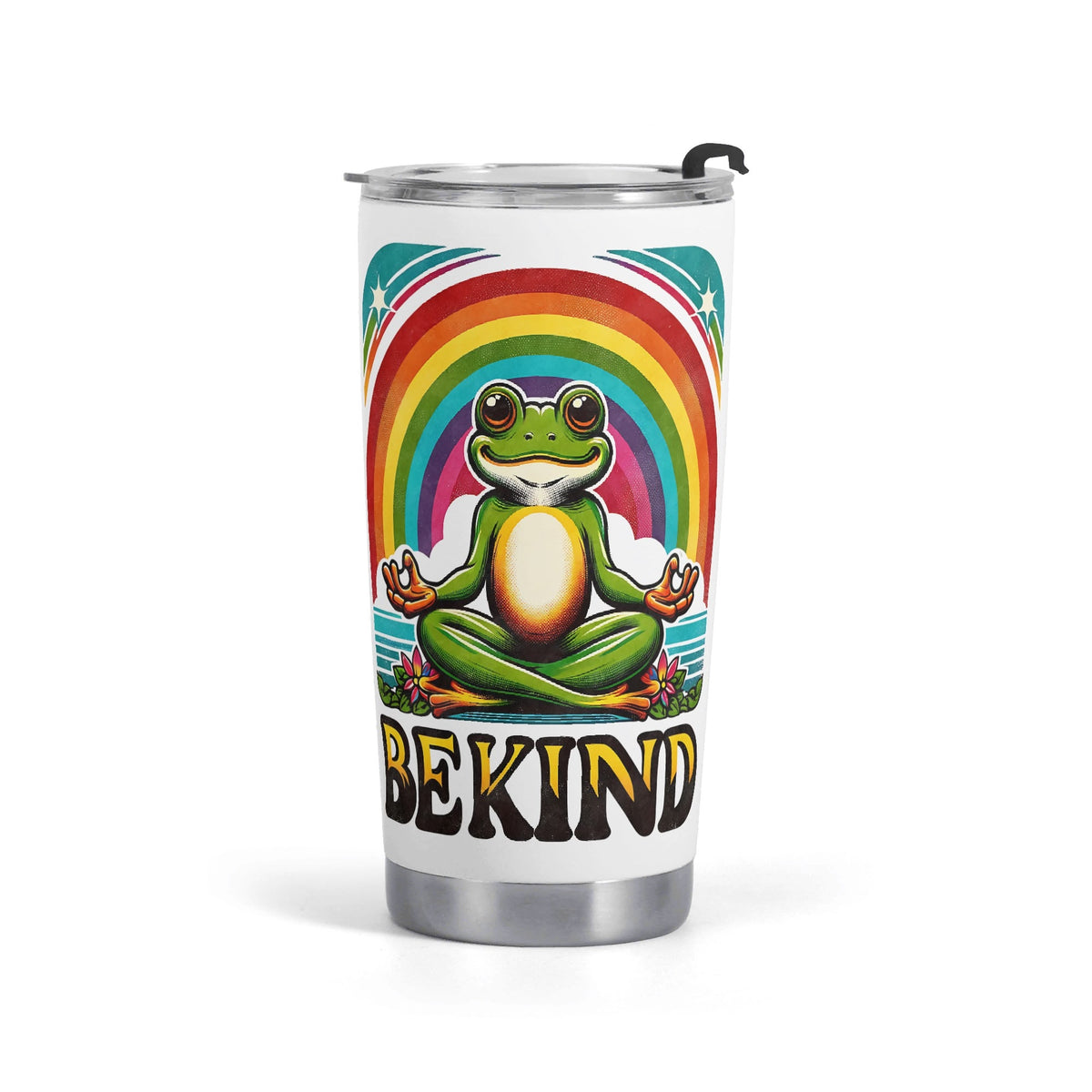 Meditating Frog Be Kind Stainless Steel 20oz Travel Mug Default Title Travel Mug Tumbler animal Printed Offshore