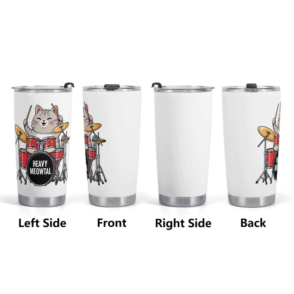 Cat Drummer Stainless Steel 20oz Travel Mug Travel Mug Tumbler animal Music Printed Offshore