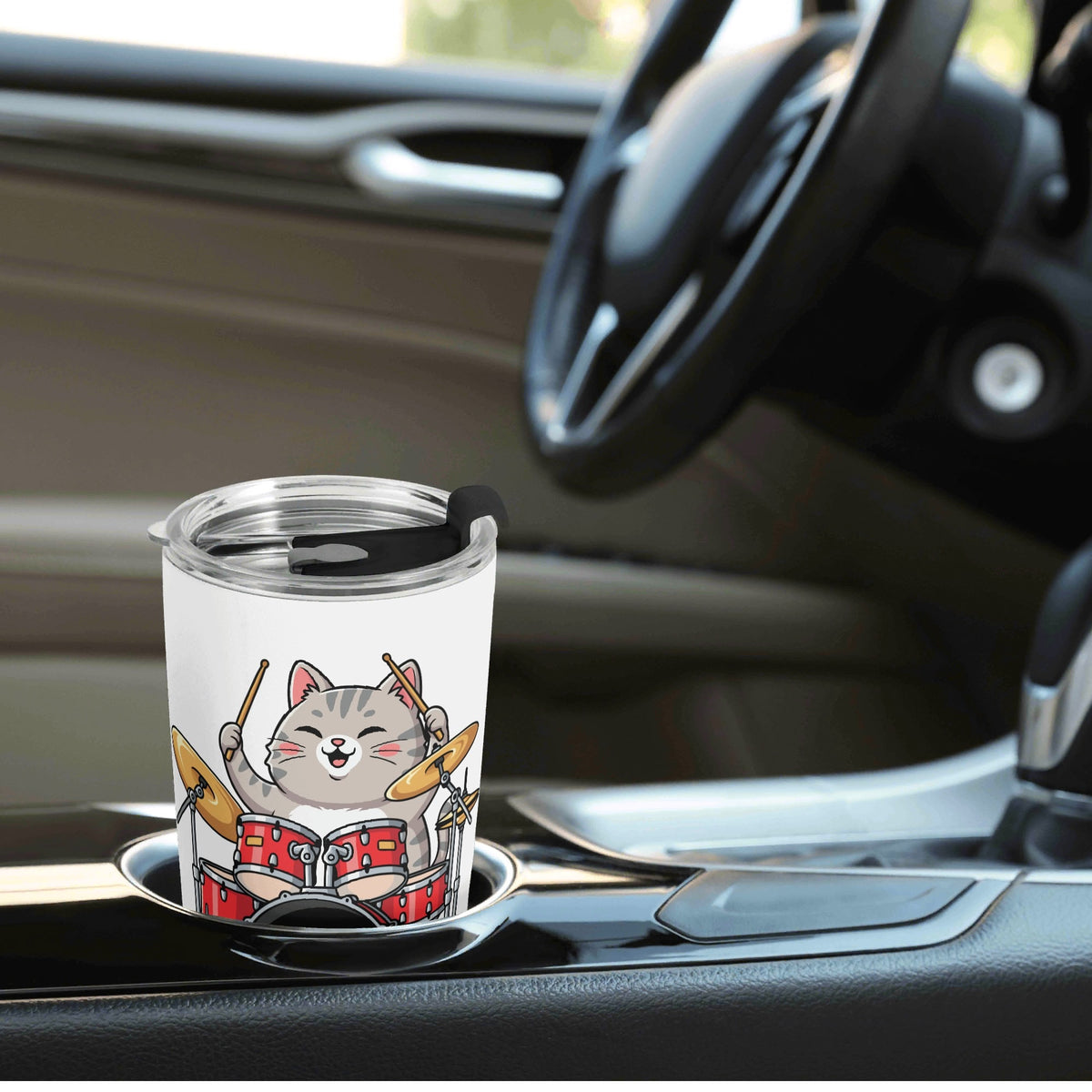 Cat Drummer Stainless Steel 20oz Travel Mug Travel Mug Tumbler animal Music Printed Offshore