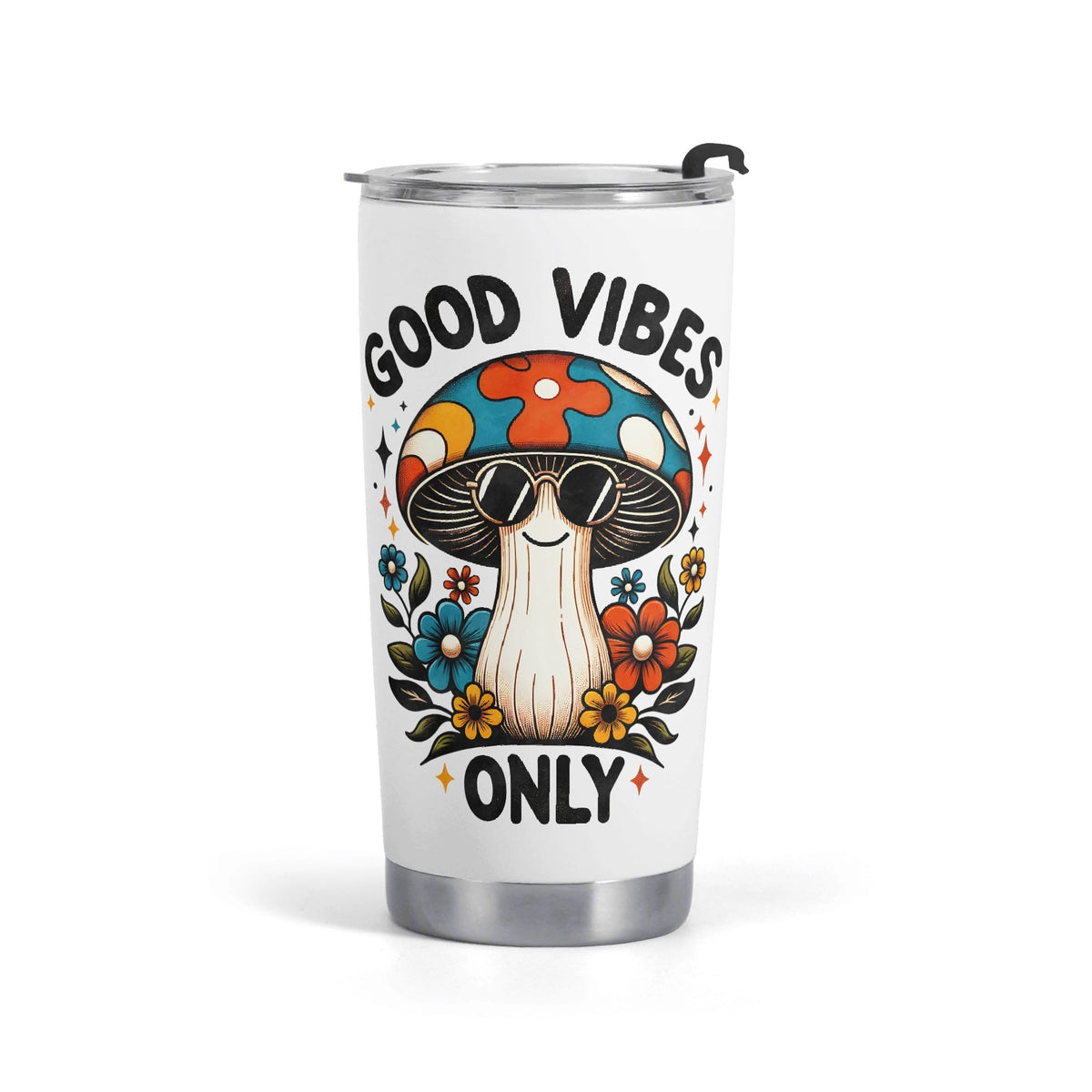Good Vibes Only Hippie Mushroom Stainless Steel 20oz Travel Mug Default Title Travel Mug Tumbler Positivity Printed Offshore Retro
