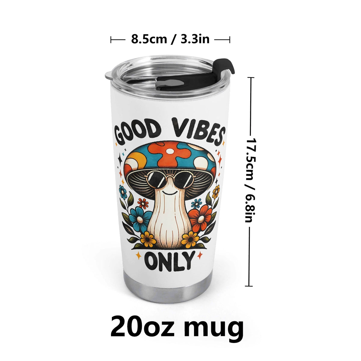 Good Vibes Only Hippie Mushroom Stainless Steel 20oz Travel Mug Travel Mug Tumbler Positivity Printed Offshore Retro
