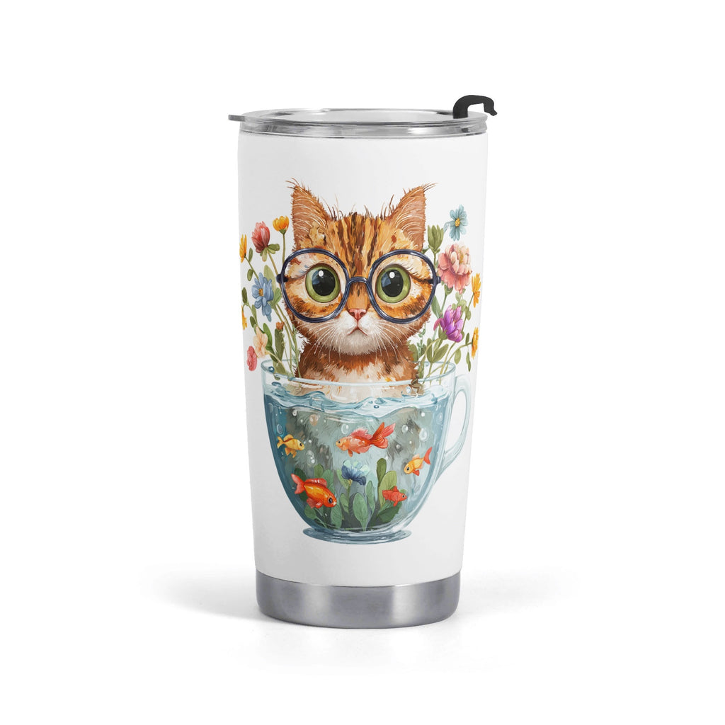 Cute Cat In A Cup Stainless Steel 20oz Travel Mug Default Title Printed Offshore