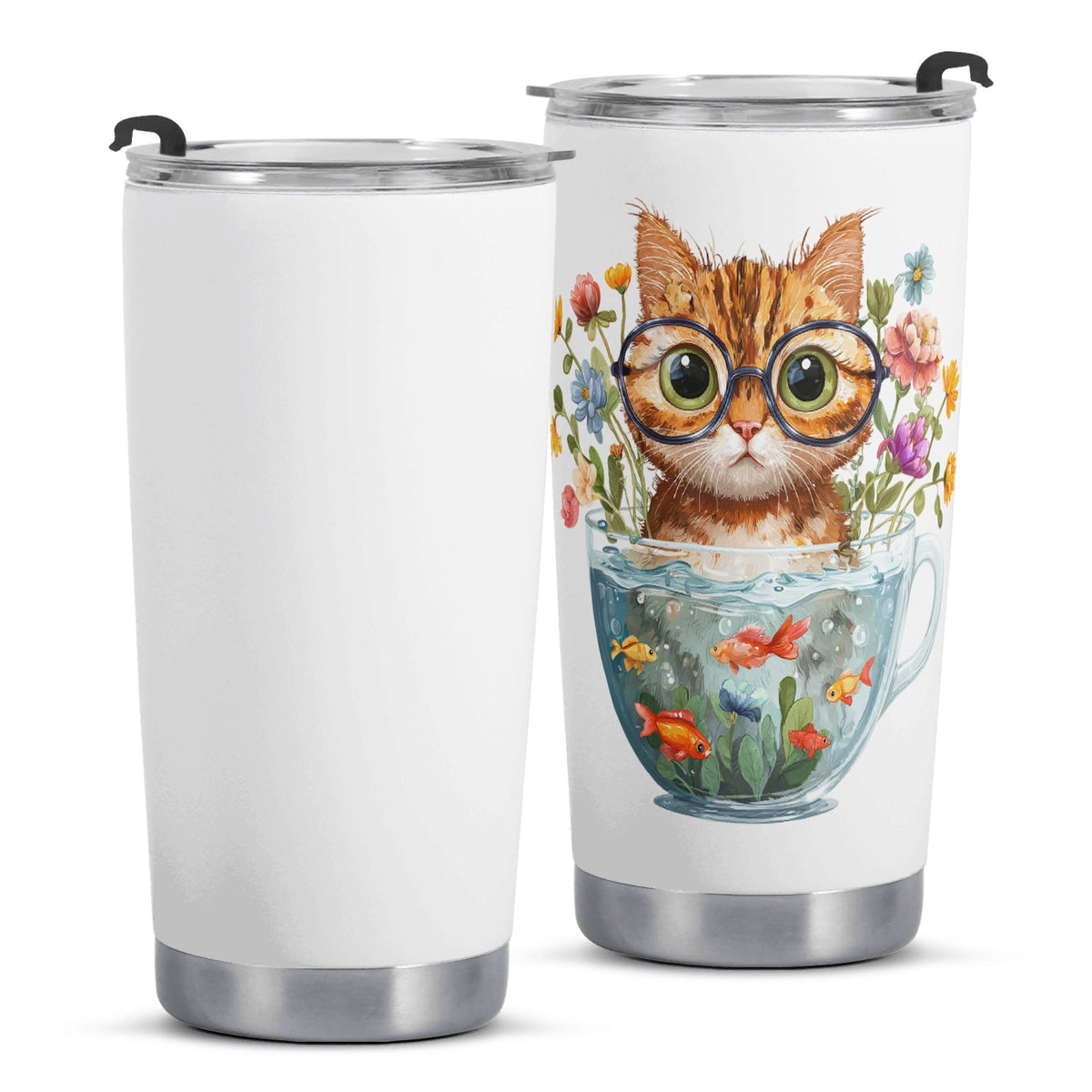 Cute Cat In A Cup Stainless Steel 20oz Travel Mug Printed Offshore
