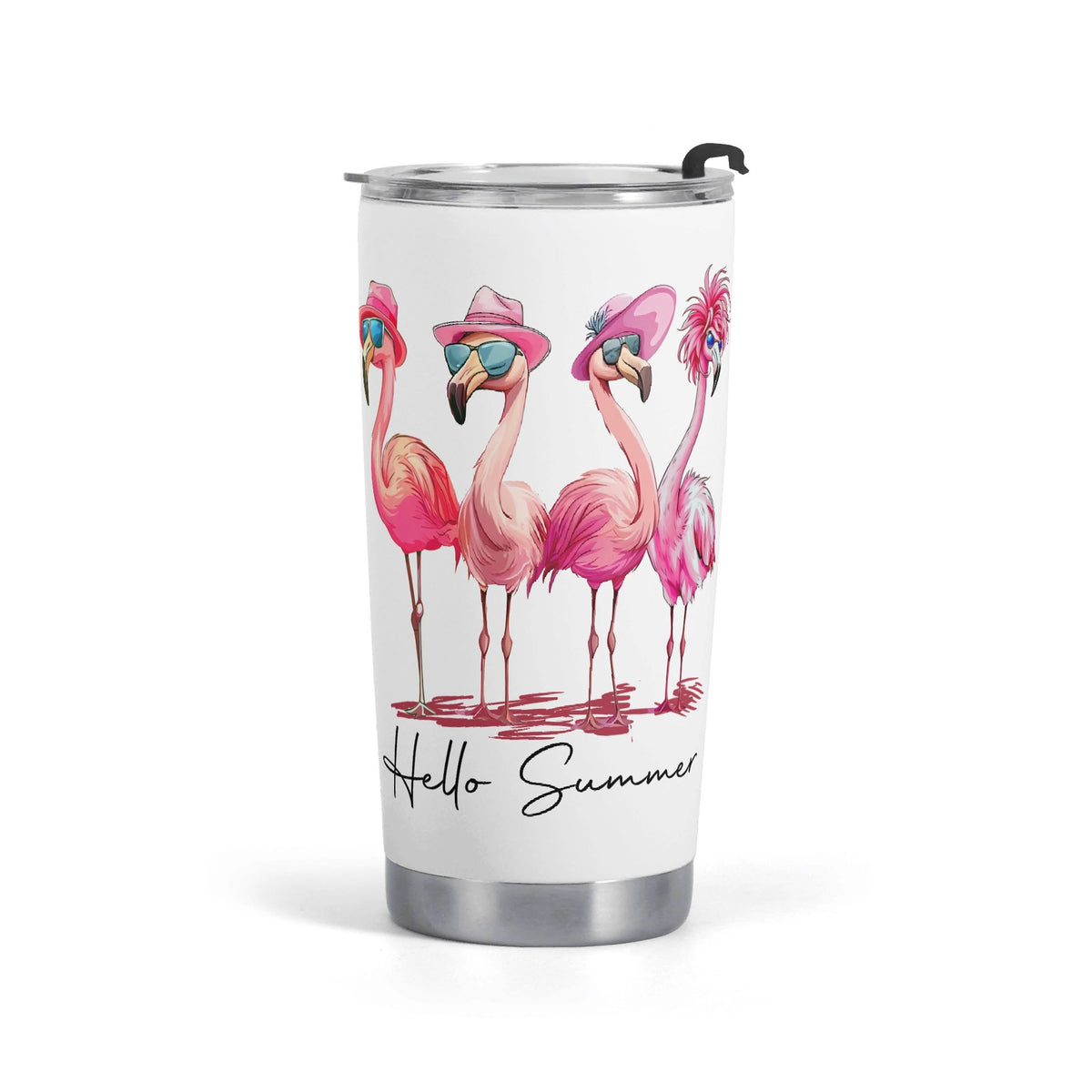 Cool Flamingos Hello Summer Stainless Steel 20oz Travel Mug Default Title Travel Mug Tumbler animal Printed Offshore Summer