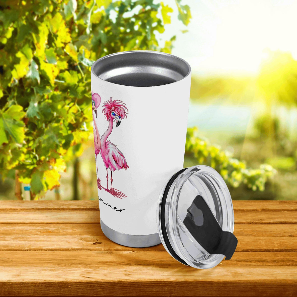 Cool Flamingos Hello Summer Stainless Steel 20oz Travel Mug Travel Mug Tumbler animal Printed Offshore Summer