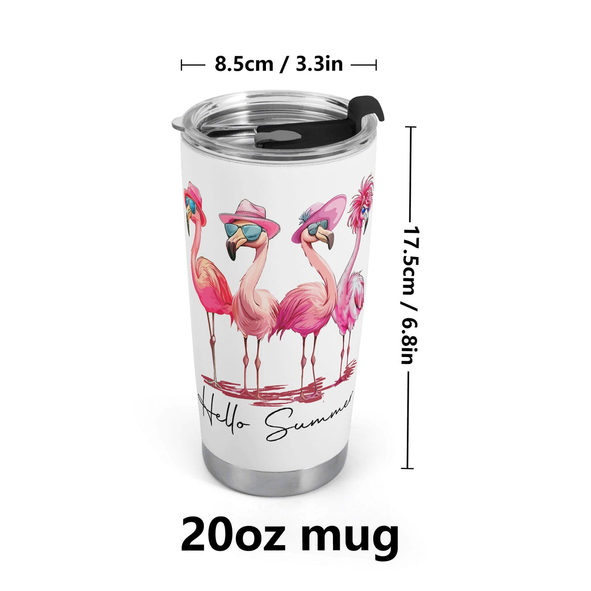 Cool Flamingos Hello Summer Stainless Steel 20oz Travel Mug Travel Mug Tumbler animal Printed Offshore Summer