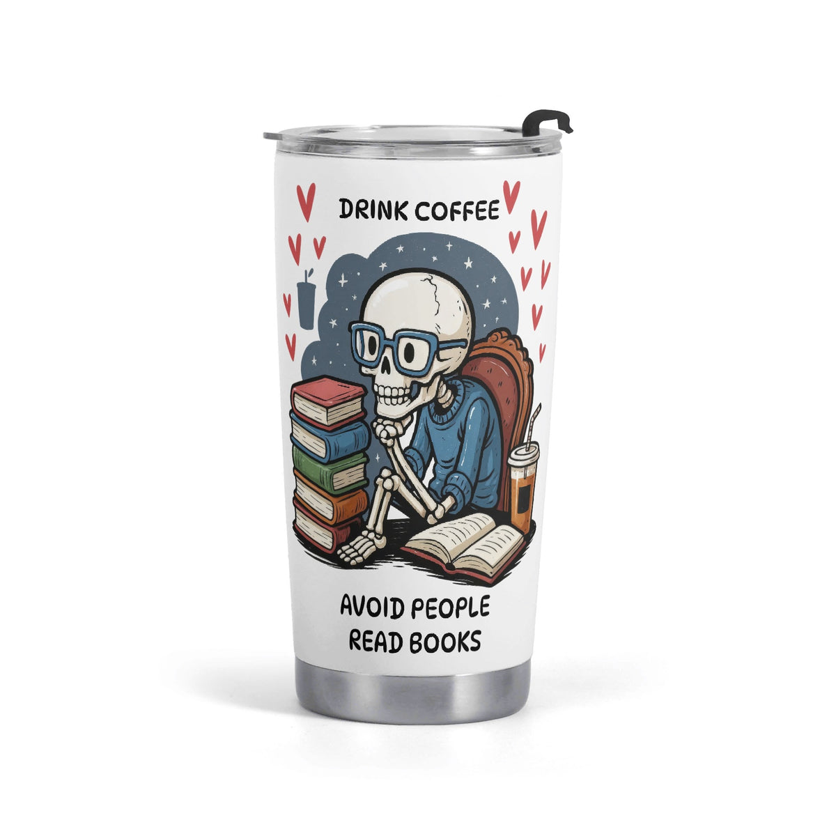 Drink Coffee Avoid People Read Books Stainless Steel 20oz Travel Mug Default Title Travel Mug Tumbler Printed Offshore Reading
