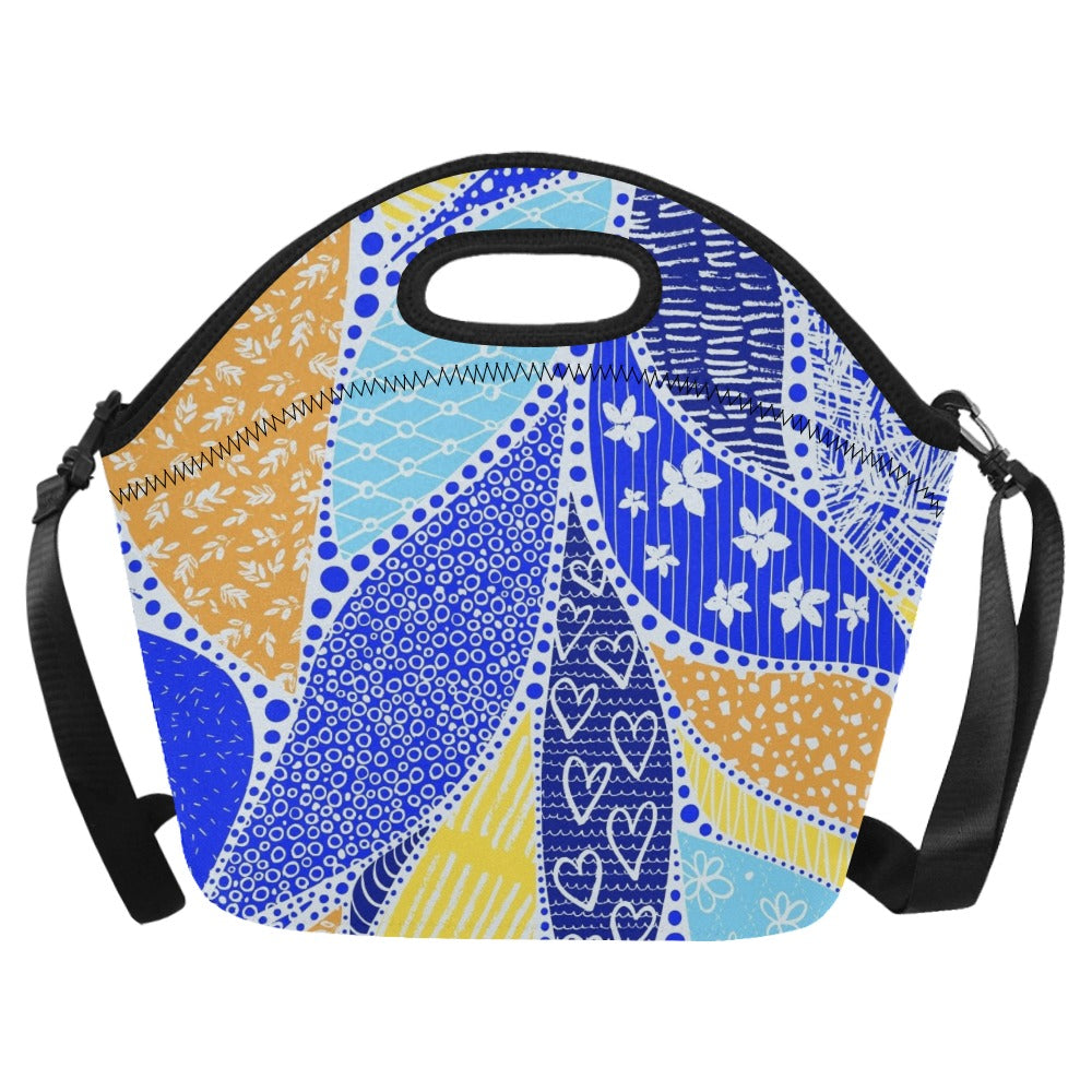 Blue Swirl Neoprene Lunch Bag/Large (Model 1669) One Size Neoprene Lunch Bag Printed Offshore