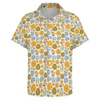 Retro Boho Flower Women's Collared Pocketless Short Sleeve Shirt