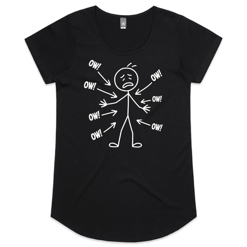 Ow! Everything Hurts Stick Figure Women's AS Colour Scoop Neck T-Shirt Black Womens Scoop Neck T-shirt Printed In Australia