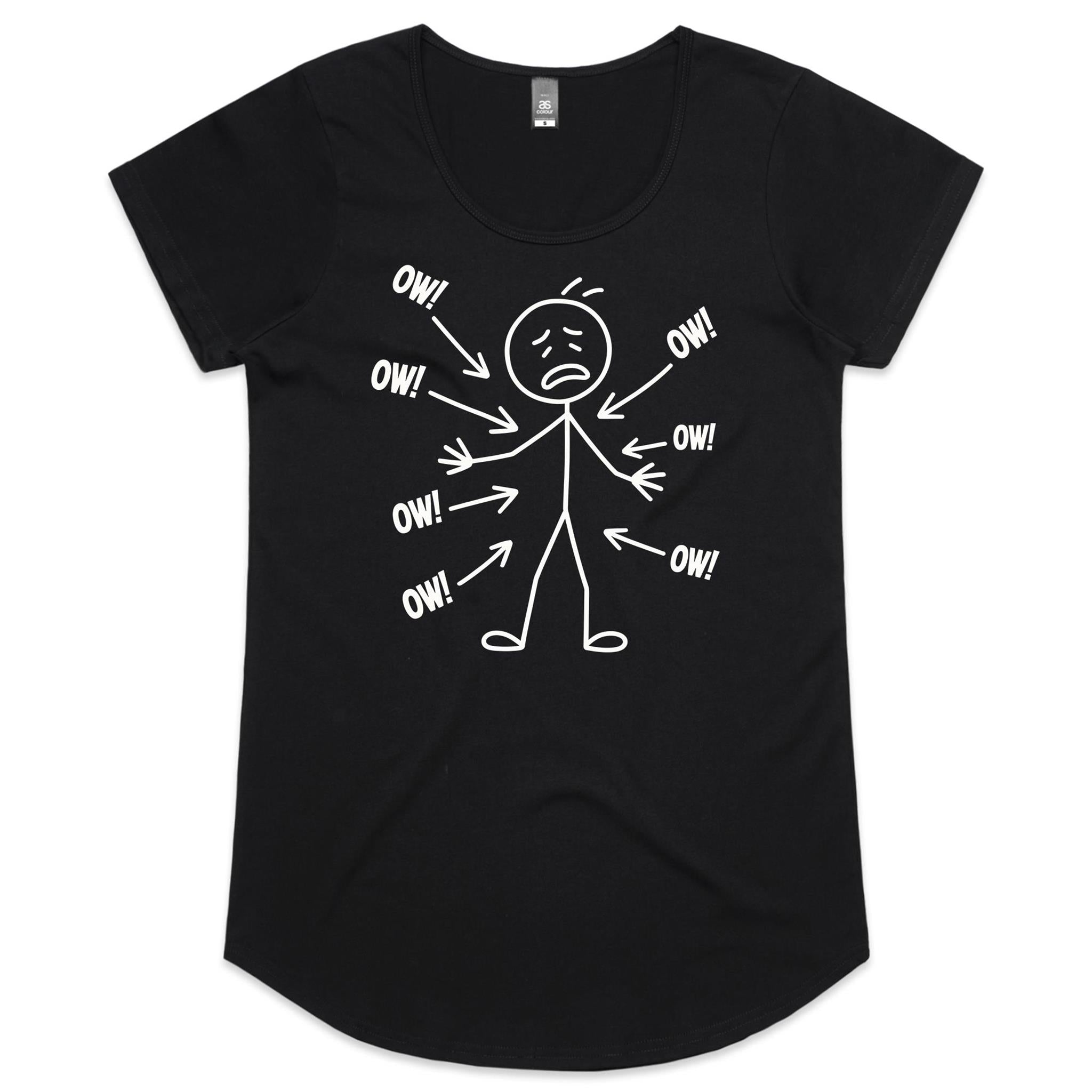 Ow! Everything Hurts Stick Figure Women's AS Colour Scoop Neck T-Shirt Black Womens Scoop Neck T-shirt Printed In Australia