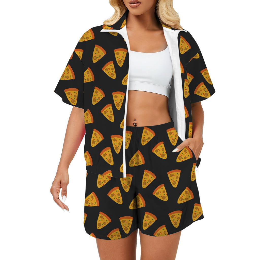 Pizzas Women's Windbreaker Short Set 2XL Women's Windbreaker Short Set Food Printed Offshore