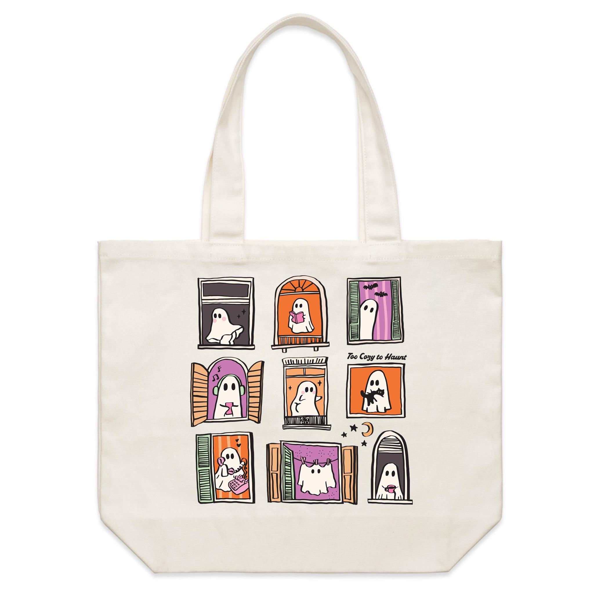 Ghosts In Windows - Shoulder Canvas Tote Bag Default Title Large Tote Bag Halloween Printed In Australia