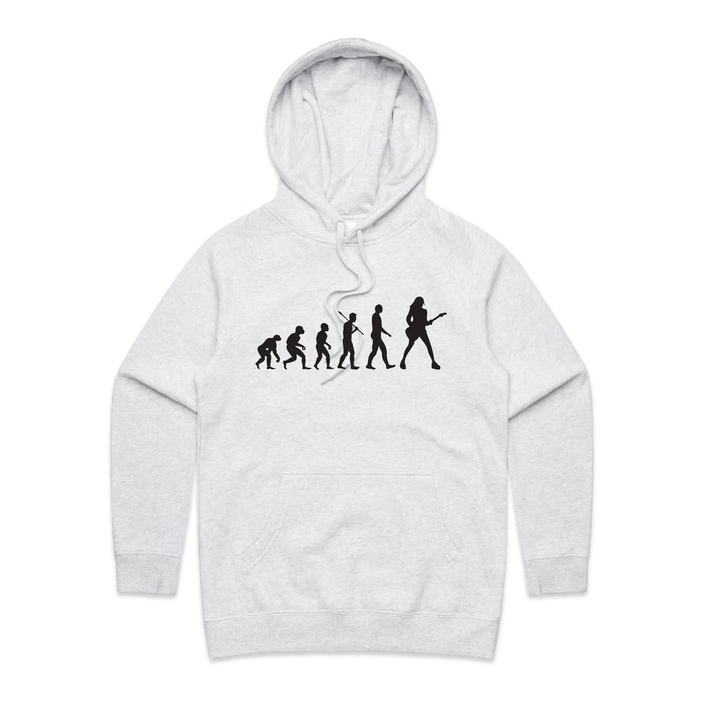Guitarist Evolution - Womens Hoodie White Marle Womens Hoodie Music Printed In Australia