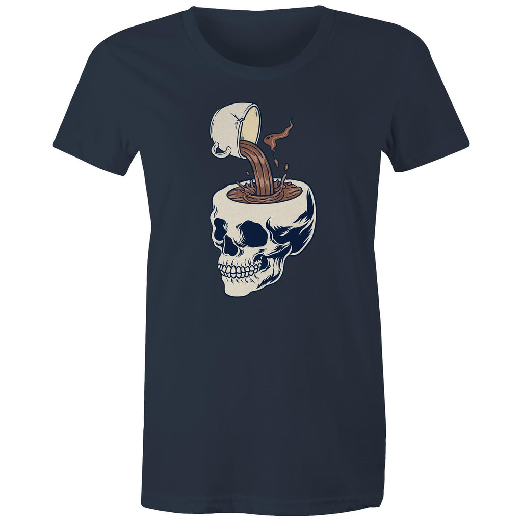 Coffee Skull - Womens T-shirt Navy Womens T-shirt Coffee Printed In Australia