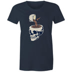 Coffee Skull - Womens T-shirt Navy Womens T-shirt Coffee Printed In Australia