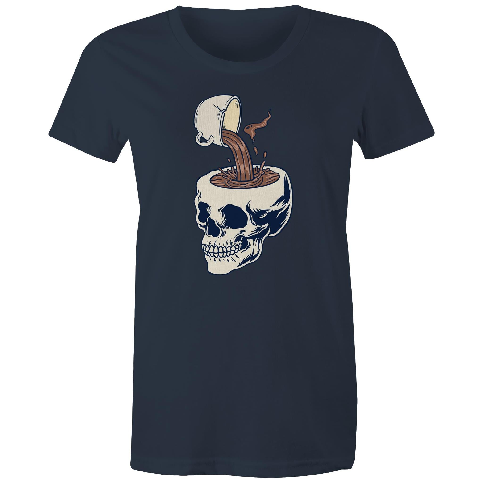 Coffee Skull - Womens T-shirt Navy Womens T-shirt Coffee Printed In Australia