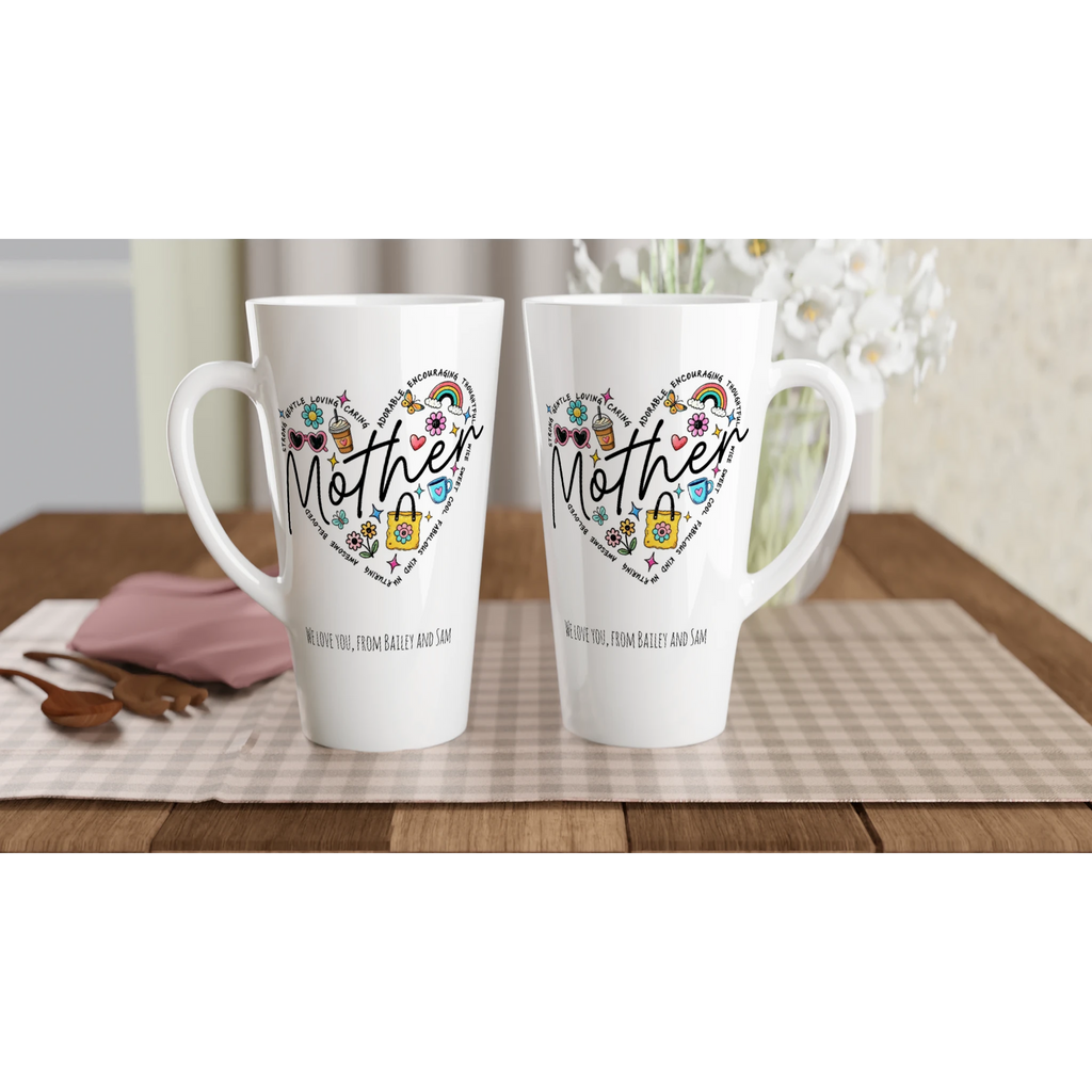 Personalise - Mother Heart Message - White Latte 17oz Ceramic Mug Personalised Latte Mug customise Globally Fulfilled Love Mum Name personalise
