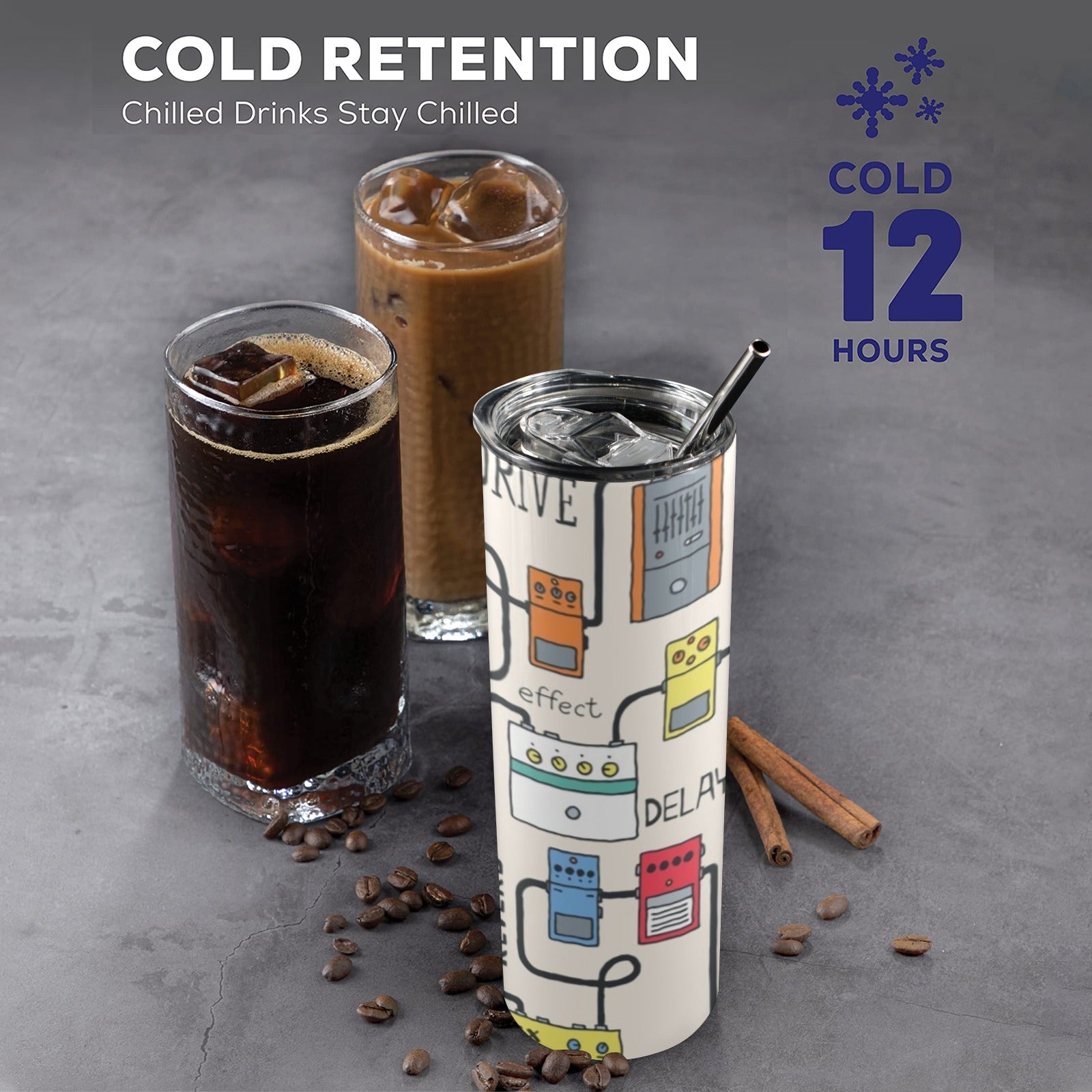 Guitar Pedals 20oz Tall Skinny Tumbler with Lid and Straw