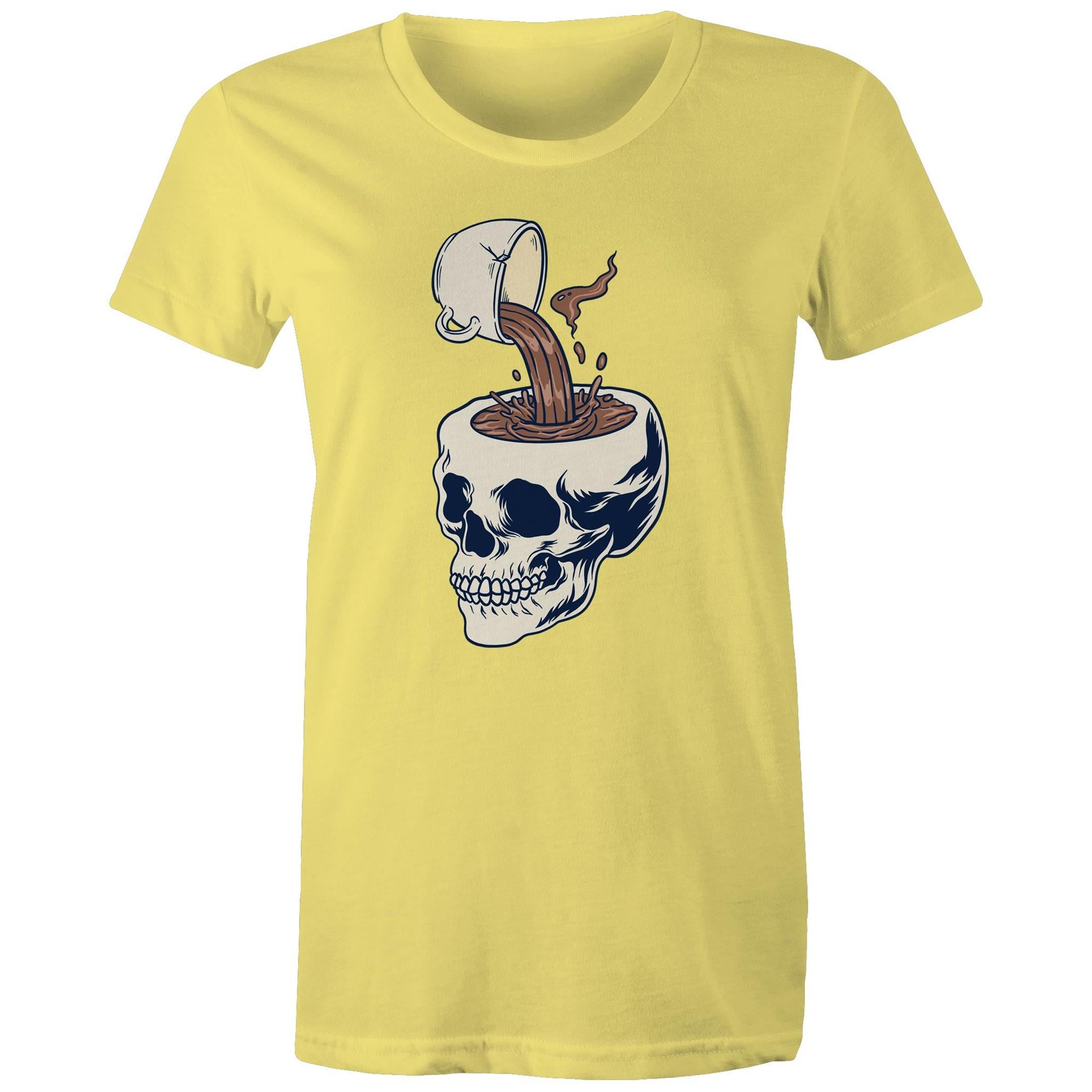 Coffee Skull - Womens T-shirt Yellow Womens T-shirt Coffee Printed In Australia