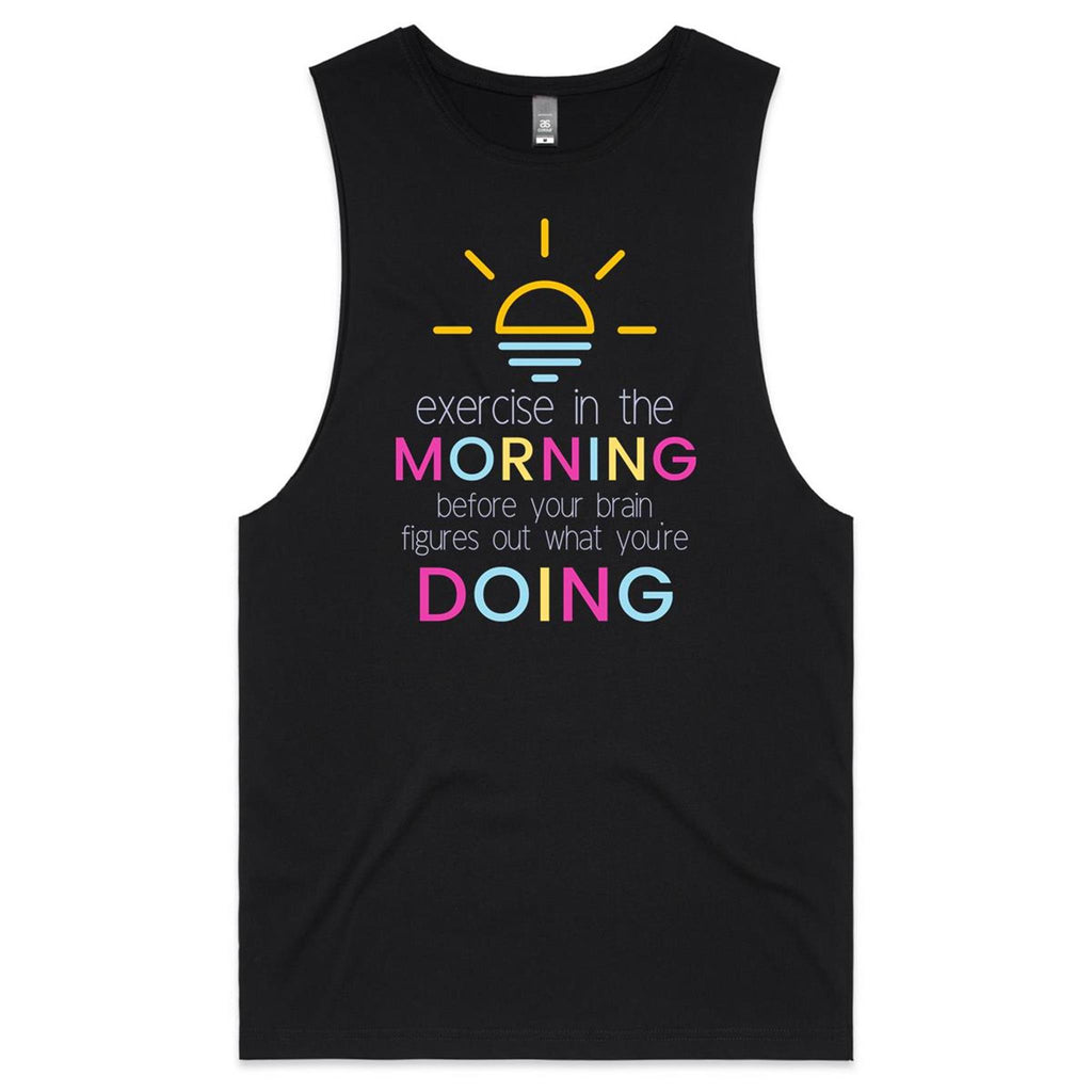 Exercise In The Morning - Tank Top Tee Black Drop Arm Tank Top Fitness Printed In Australia