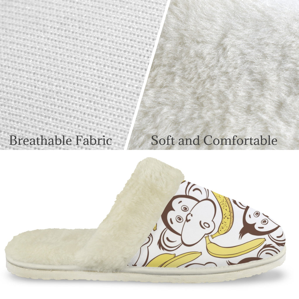 Funny Monkeys Men's Fur Trim Thick-Sole Indoor Slippers Men's Fur Trimmed Slippers animal Printed Offshore
