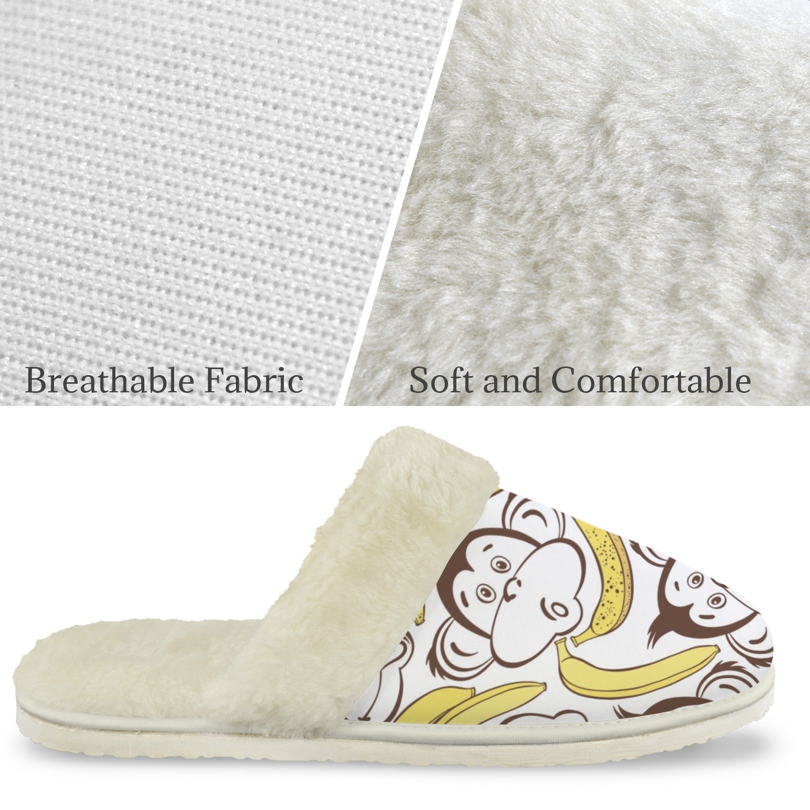 Funny Monkeys Men's Fur Trim Thick-Sole Indoor Slippers Men's Fur Trimmed Slippers animal Printed Offshore