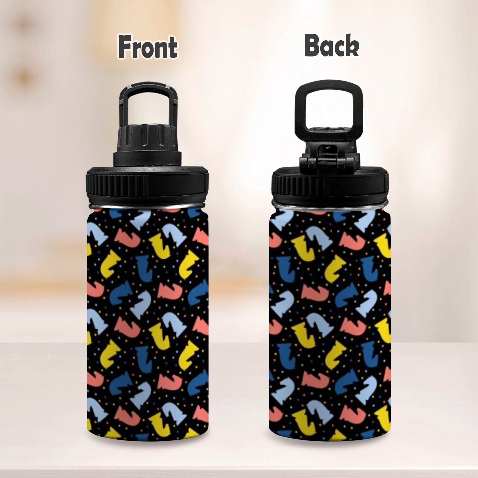 Colourful Chess Kids Water Bottle with Chug Lid (12 oz) Kids Water Bottle with Chug Lid Chess Games Printed Offshore