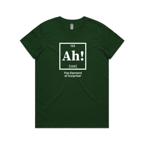 Ah! The Element Of Surprise Women's AS Colour T-shirt Forest Green Womens T-shirt Printed In Australia Science